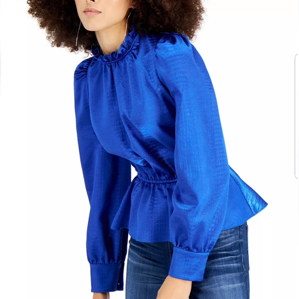 SOLD! INC Cobalt Blue Peplum Top Size Large (NWT)